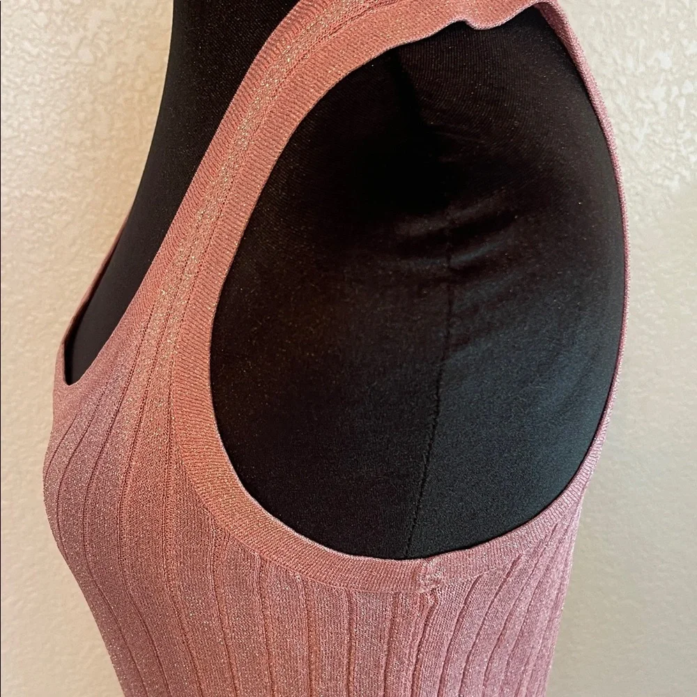Zara Shimmery Light Pink Ribbed Scoop Neck Tank - Picture 3 of 6